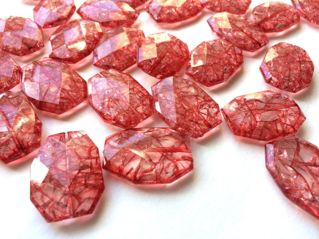 Red Dinosaur Egg Clear Faceted 35mm acrylic beads - chunky craft supplies for wire bangle or Christmas jewelry making