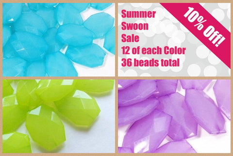 Summer Bead Bag - SALE! - Pink Kiwi Green Electric Blue 34x24mm Beads - Acrylic Nugget Jewelry Making Supplies Wire Bangle Bracelet