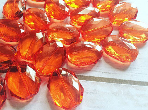 31x24mm RED-ORANGE Faceted Slab Nugget Beads, Beads for Bangle Making or Jewelry Making, transparent beads, chunky beads, statement beads