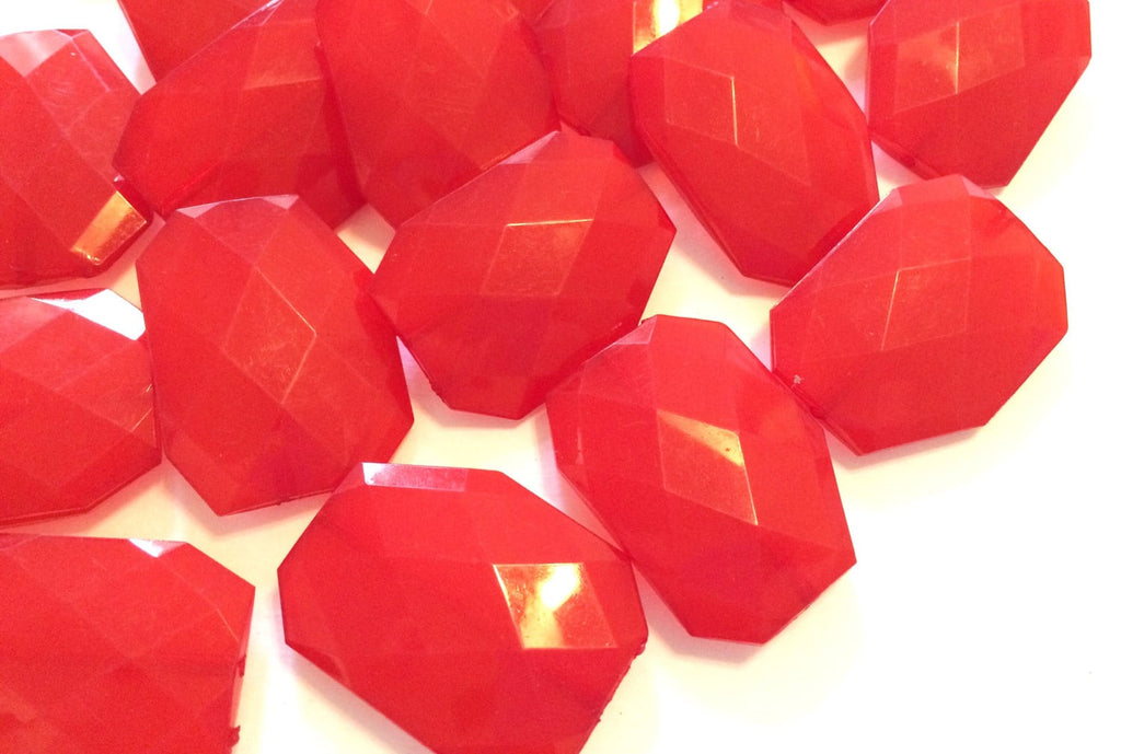 XL ruby red 39mm big acrylic beads, chunky craft supplies for wire bangle, jewelry making necklace, big red beads, large red beads