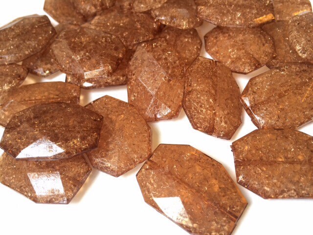 Brown Chocolate Dinosaur Egg Clear Faceted 35mm acrylic beads - chunky craft supplies for wire bangle or jewelry making