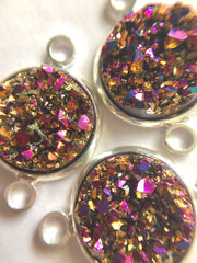 Strawberry Gold Druzy Beads with 2 Holes, Druzy Connector Beads, gold druzy, druzy bracelet, druzy bangle, mermaid druzy, gold pink beads