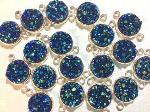Set of 3 Navy Blue Druzy Beads with 2 Holes, Druzy Connector Beads, Dark Blue druzy, druzy bracelet, druzy bangle, mermaid druzy, blue green