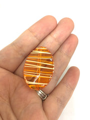 Orange Oval Beads handpainted with white stripes, 36mm bangle, statement necklace, orange beads, orange beads, tiger beads, bangle beads