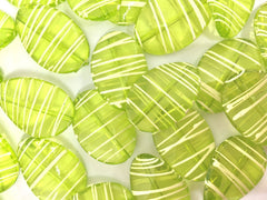 Lime Green Oval Beads handpainted with white stripes, 36mm bangle, statement necklace, green beads, bangle beads, lime green beads