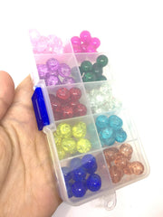 Bead Kit, 10 color crackle bead set, 10mm crackle beads, bead organizer, bead box, bangle beads, jewelry making, rainbow beads