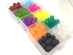 Bead Kit, 10 color jelly bead set, 8mm neon beads, bead organizer, bead box, bangle beads, jewelry making, rainbow beads