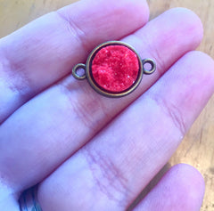 Cherry Red Druzy Beads with 2 Holes, Druzy Connector Beads, gold druzy, druzy bracelet, druzy bangle, red druzy, red beads, red druzies