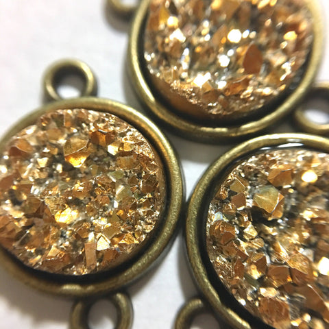 Gold Druzy Beads with 2 Holes, Faux Druzy Connector Beads, gold druzy, druzy bracelet, druzy bangle, gold bracelet, gold jewelry, gold bead
