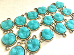 Aqua Druzy Beads with 2 Holes, Faux Druzy Connector Beads, blue druzy, druzy bracelet, druzy bangle, blue bracelet, blue jewelry