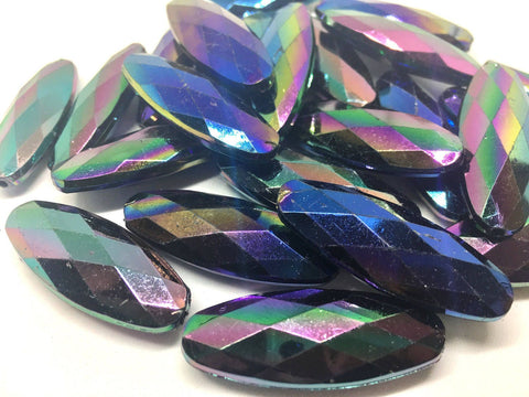 39mm Large faceted Dark Rainbow acrylic beads, colorful chunky jewels, craft supplies, black beads, big acrylic beads, black jewelry