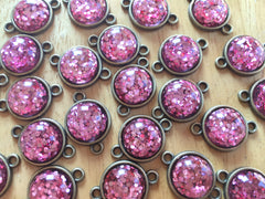 Rose Pink Glitter Druzy Beads with 2 Holes, Glitter Connector Beads, gold druzy, druzy bracelet, bangle beads, pink druzy, gold pink beads