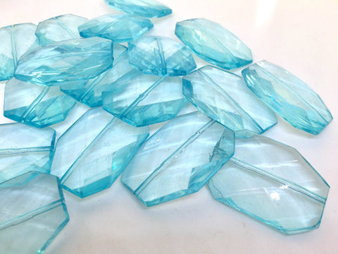 ICE BLUE Faceted 39mm acrylic beads, blue beads, big blue beads, plastic chunky craft supplies for wire bangle or jewelry making