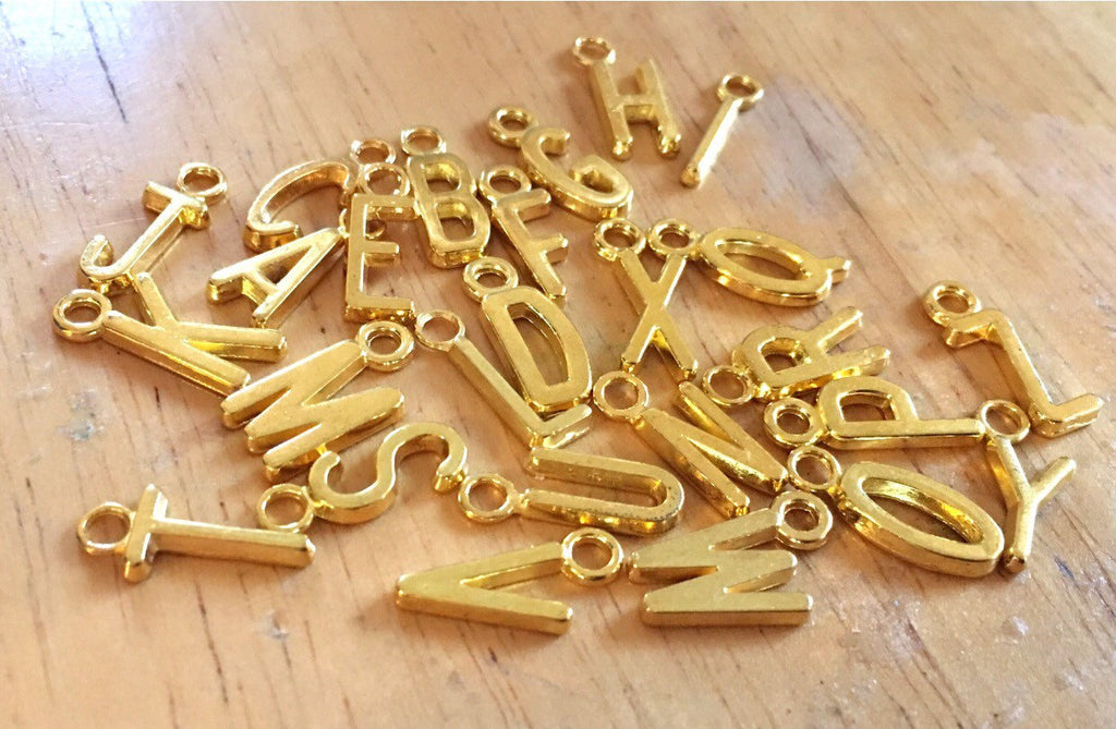 Your Choice! Gold Letter Charms, wine charms, charms for jewery