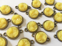 Honey Butter Druzy Beads with 2 Holes, Faux Druzy Connector Beads, yellow druzy, druzy bracelet, druzy bangle, yellow bracelet, yellow, gold