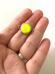 Neon Yellow Druzy Beads with 2 Holes, Faux Druzy Connector Beads, yellow druzy, druzy bracelet, druzy bangle, yellow bracelet, silver