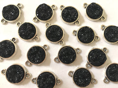 Black Druzy Beads with 2 Holes, Faux Druzy Connector Beads, black druzy, druzy bracelet, druzy bangle, black bracelet, black jewelry, silver