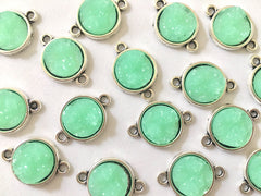 Mint Green Druzy Beads with 2 Holes, Faux Druzy Connector Beads, green druzy, druzy bracelet, druzy bangle, green bracelet, silver