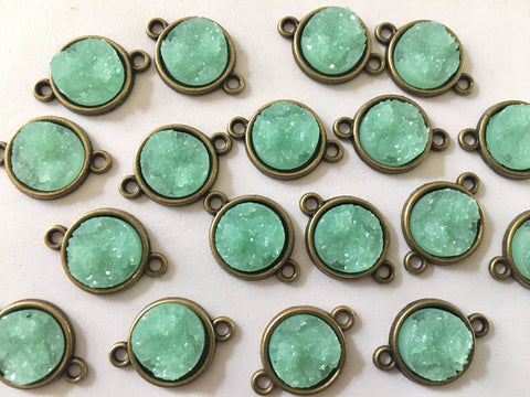 Mint Green Druzy Beads with 2 Holes, Faux Druzy Connector Beads, green druzy, druzy bracelet, druzy bangle, green bracelet, gold