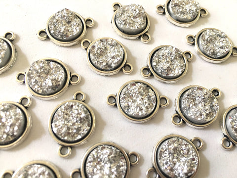 Silver Druzy Beads with 2 Holes, Faux Druzy Connector Beads, silver druzy, druzy bracelet, druzy bangle, silver bracelet, silver