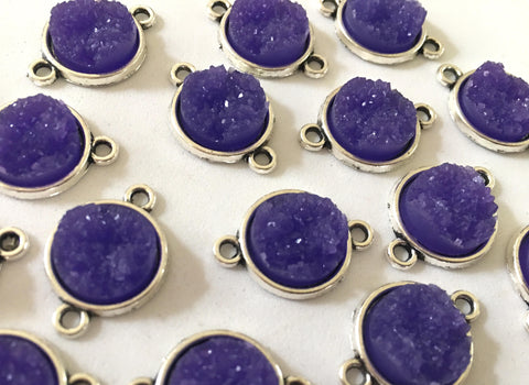 Dark Purple Druzy Beads with 2 Holes, Faux Druzy Connector Beads, purple druzy, druzy bracelet, druzy bangle, purple bracelet, silver