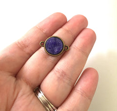 Dark Purple Druzy Beads with 2 Holes, Faux Druzy Connector Beads, purple druzy, druzy bracelet, druzy bangle, purple bracelet, gold