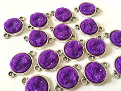 Bright Purple Druzy Beads with 2 Holes, Faux Druzy Connector Beads, purple druzy, druzy bracelet, druzy bangle, purple bracelet, silver
