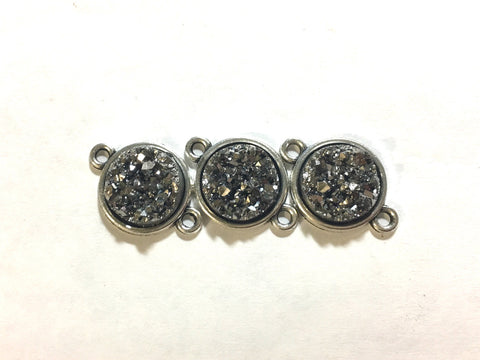 Gray Druzy Beads with 2 Holes, Faux Druzy Connector Beads, gray druzy, druzy bracelet, druzy bangle, gray bracelet, gray jewelry, dark gray