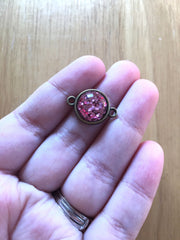 Rose Pink Glitter Druzy Beads with 2 Holes, Glitter Connector Beads, gold druzy, druzy bracelet, bangle beads, pink druzy, gold pink beads