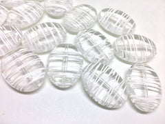 Clear Puffed Oval 33mm beads, clear white beads, striped beads, translucent beads, craft supplies, wire bangle, jewelry making, clear neckla