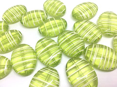 Green & White Oval 33mm beads, green beads, striped beads, lime green beads, craft supplies, wire bangle, jewelry making, statement necklace