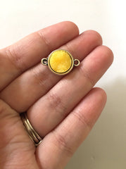 Honey Butter Druzy Beads with 2 Holes, Faux Druzy Connector Beads, yellow druzy, druzy bracelet, druzy bangle, yellow bracelet, silver
