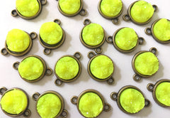 Neon Yellow Druzy Beads with 2 Holes, Faux Druzy Connector Beads, yellow druzy, druzy bracelet, druzy bangle, yellow bracelet, yellow, gold