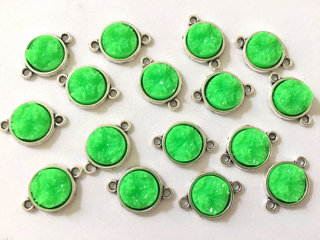 Neon Green Druzy Beads with 2 Holes, Faux Druzy Connector Beads, green druzy, druzy bracelet, druzy bangle, green bracelet, silver