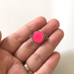 Hot Pink Druzy Beads with 2 Holes, Faux Druzy Connector Beads, pink druzy, druzy bracelet, druzy bangle, pink bracelet, silver