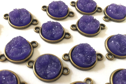 Dark Purple Druzy Beads with 2 Holes, Faux Druzy Connector Beads, purple druzy, druzy bracelet, druzy bangle, purple bracelet, gold
