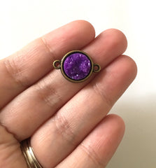 Bright Purple Druzy Beads with 2 Holes, Faux Druzy Connector Beads, purple druzy, druzy bracelet, druzy bangle, purple bracelet, gold