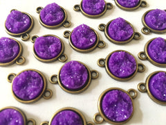 Bright Purple Druzy Beads with 2 Holes, Faux Druzy Connector Beads, purple druzy, druzy bracelet, druzy bangle, purple bracelet, gold