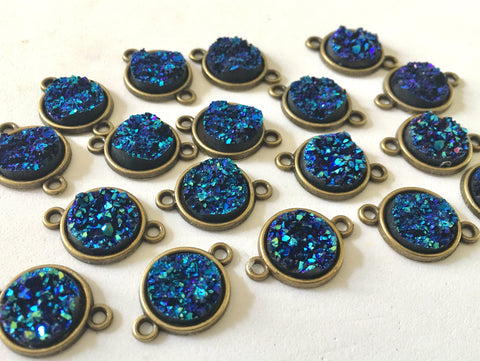 Mermaid Blue Druzy Beads with 2 Holes, Faux Druzy Connector Beads, blue druzy, druzy bracelet, druzy bangle, blue bracelet, gold