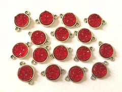 Strawberry Jam Druzy Beads with 2 Holes, Faux Druzy Connector Beads, red druzy, druzy bracelet, druzy bangle, red bracelet, silver