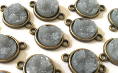 Gray Druzy Beads with 2 Holes, Faux Druzy Connector Beads, gray druzy, druzy bracelet, druzy bangle, gray bracelet, gold