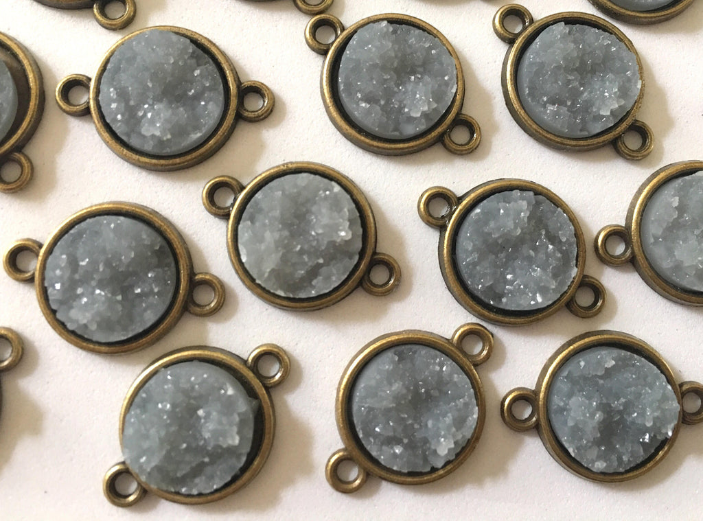 Gray Druzy Beads with 2 Holes, Faux Druzy Connector Beads, gray druzy, druzy bracelet, druzy bangle, gray bracelet, gold