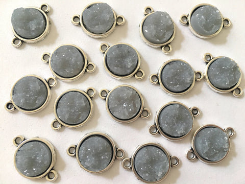 Gray Druzy Beads with 2 Holes, Faux Druzy Connector Beads, gray druzy, druzy bracelet, druzy bangle, gray bracelet, gray jewelry, silver