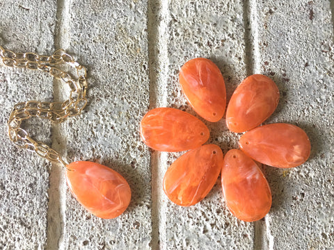 Orange Teardrop Pendants, 57x36mm, acrylic gem pendants, 1 hole pendant, long necklace, wire wrapped pendant, wrapping pendant tangerine