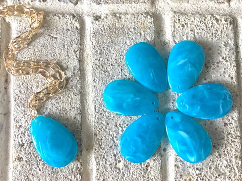 Caribbean Blue Teardrop Pendants, 57x36mm, acrylic gem pendants, 1 hole pendant, long necklace, wire wrapped pendant, wrapping pendant light