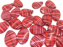 Red Oval Beads painted with pink stripes, 36mm bangle, statement necklace, red beads, bangle beads, red pink beads, pink necklace, red