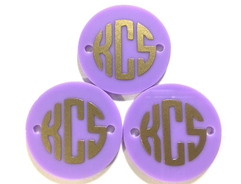 Gold Lavender Monogram Jewelry, Monogram Disc Beads, 3 Letter Circle Monogram, wire bangles, 1.25 Inch Beads, Bangle Making, jewelry