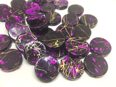 Gold Purple Black Beads, painted Beads, 20mm Beads, circular acrylic beads, bracelet necklace earrings, jewelry making, bangle beads, black