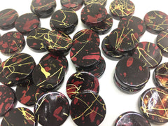 Maroon Black Gold Beads, painted Beads, 20mm Beads, circular acrylic beads, bracelet necklace earrings, red jewelry making, bangle beads