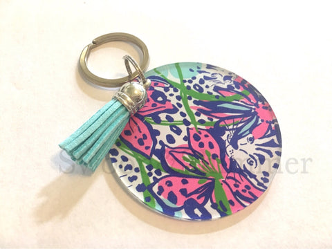 Floral Acrylic Blanks, 2.5 Inch Circles 1 Hole, tassel Keychain blanks, blank acrylics, circle keychains, monogram keychain, pink flower